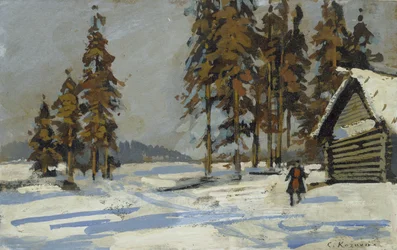 Paisagem de inverno (óleo e bodycolour a bordo, montado como desenho)